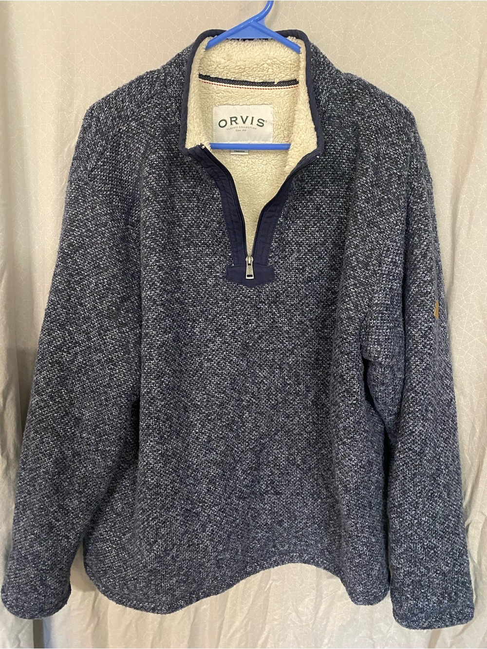Orvis Men's Navy Heather Sherpa-Trim Half-Zip Sweater